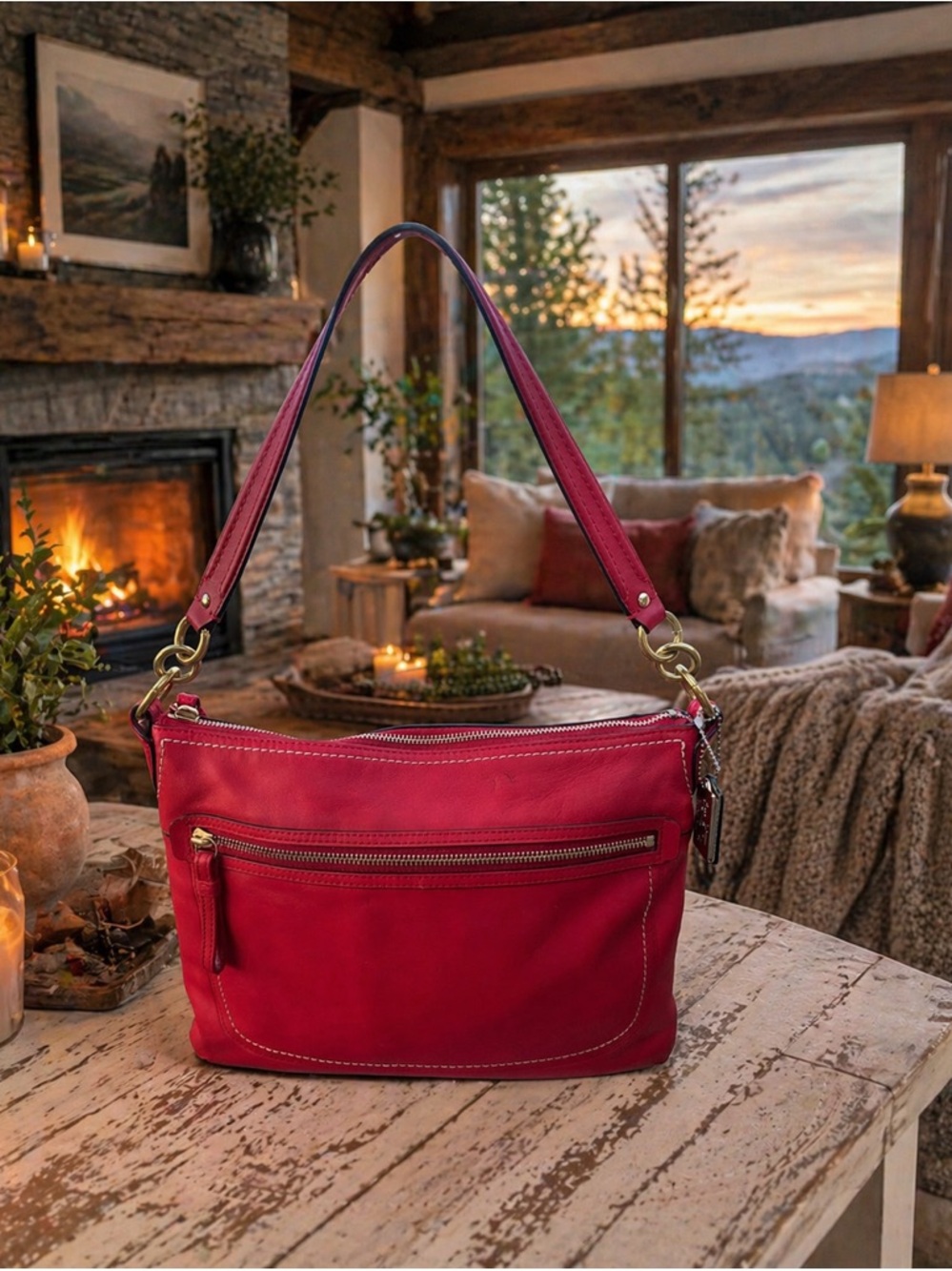 Coach Poppy VINTAGE Perri Hippie 2012 Hobo Red Leather Shoulder Bag